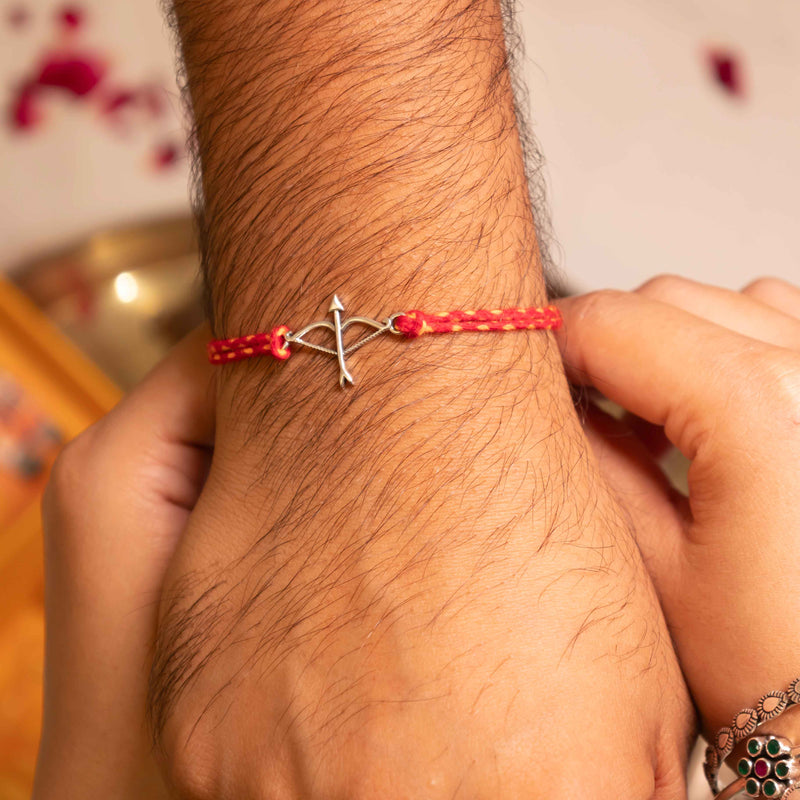 925 pure silver Shri Ram baan astra rakhi, detail view