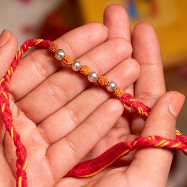 925 pure silver rudraksha bead sutra rakhi, alternate view