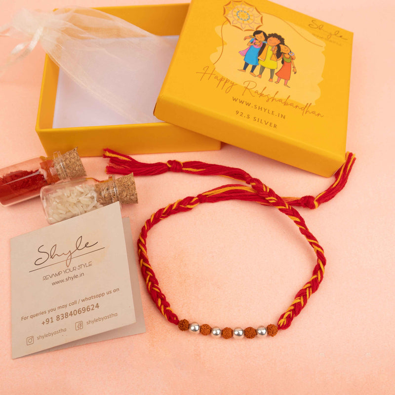 925 pure silver rudraksha bead sutra rakhi, side view