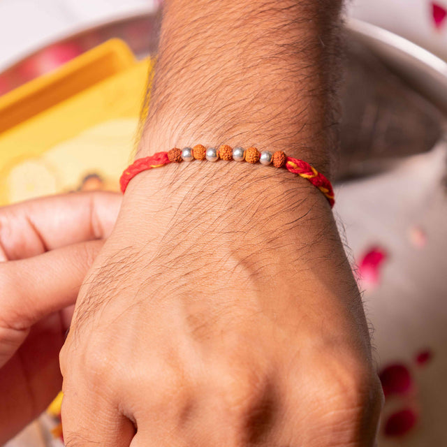Moh Rudraksh Small Silver Bead Sutra Rakhi