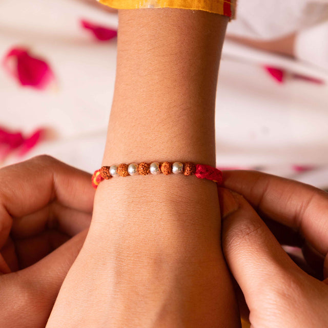 Moh Rudraksh Small Silver Bead Sutra Rakhi