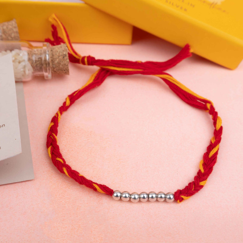 925 pure silver beaded sadabahaar rakhi, reverse view
