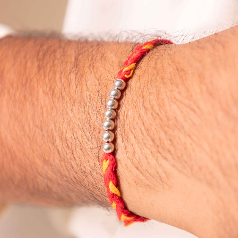 925 pure silver beaded sadabahaar rakhi, alternate view
