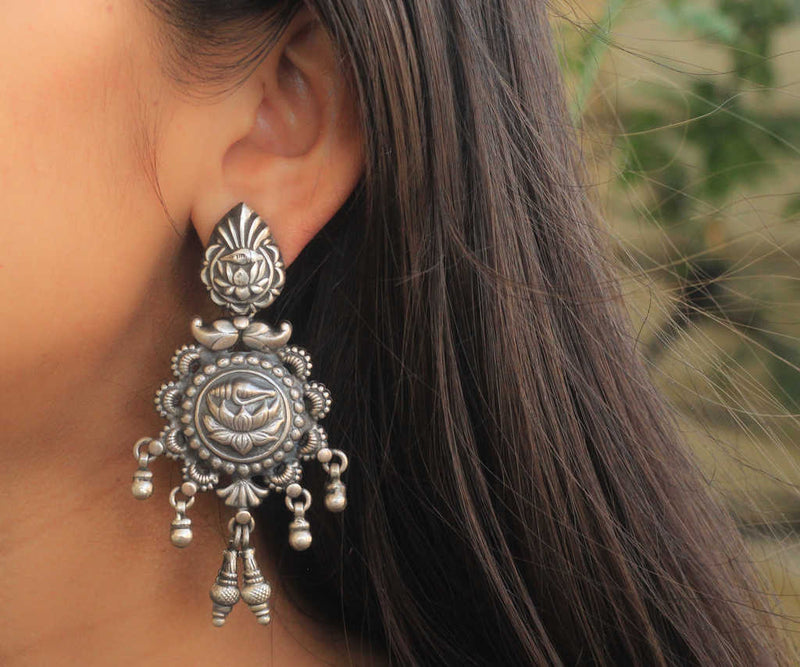 Mizoya Lotus Art Embossed Earrings