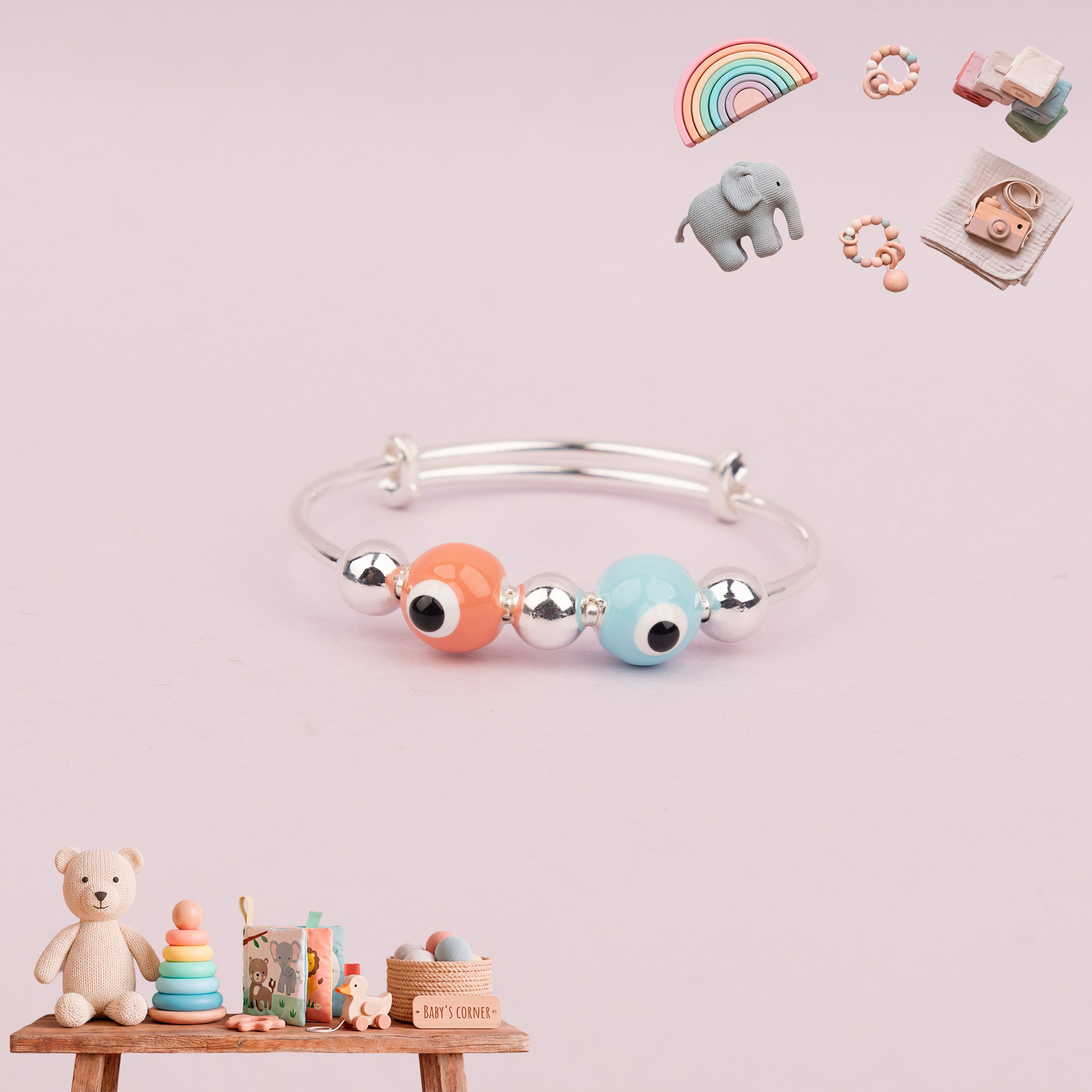 Soft Evil Eye duo Adjustable Baby Kada