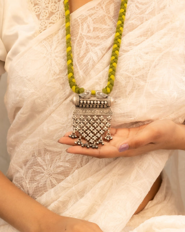 Tattva Dual Peacock Intricate Jali Dori Necklace