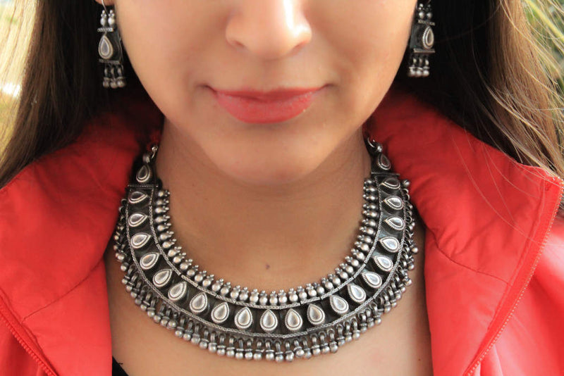 Tattva Oxidised Classic Necklace and Earrings Set