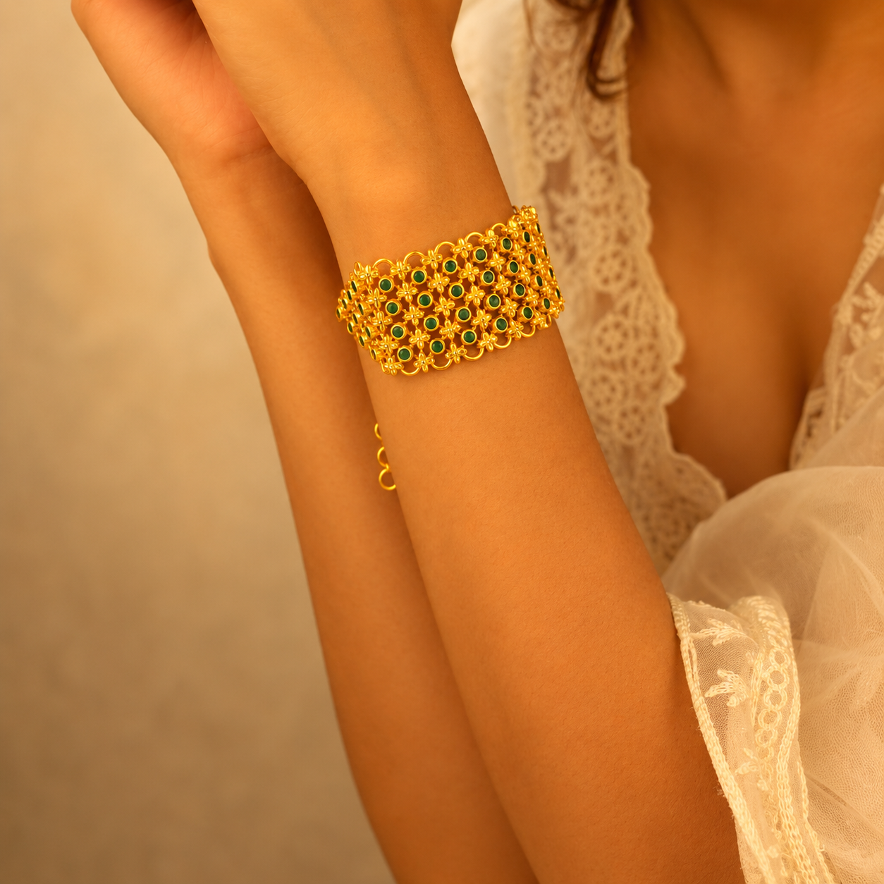 Tattva Green Jadau Timeless Four Layer Bracelet