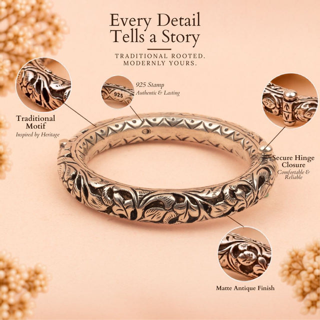 92.5 sterling silver Tattva Intricate Chitai Timeless Kada, view 3
