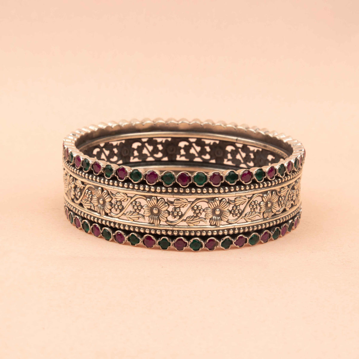 92.5 sterling silver Tattva Intricate Flora Detailed Jadau Kada