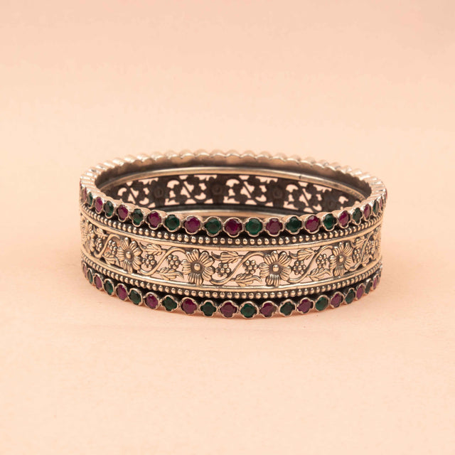 92.5 sterling silver Tattva Intricate Flora Detailed Jadau Kada