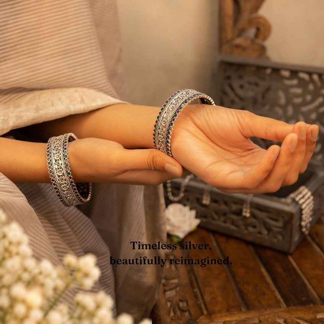 92.5 sterling silver Tattva Intricate Flora Detailed Jadau Kada, view 2