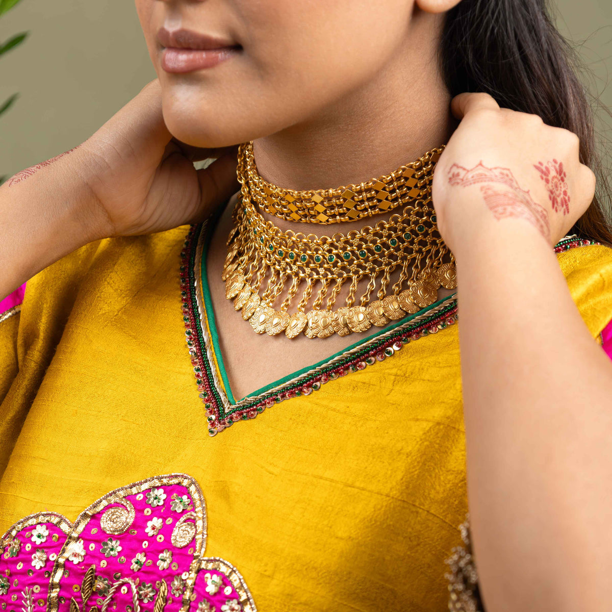 Tattva Intricate Jadau Jali Tribal Motif Drop Necklace