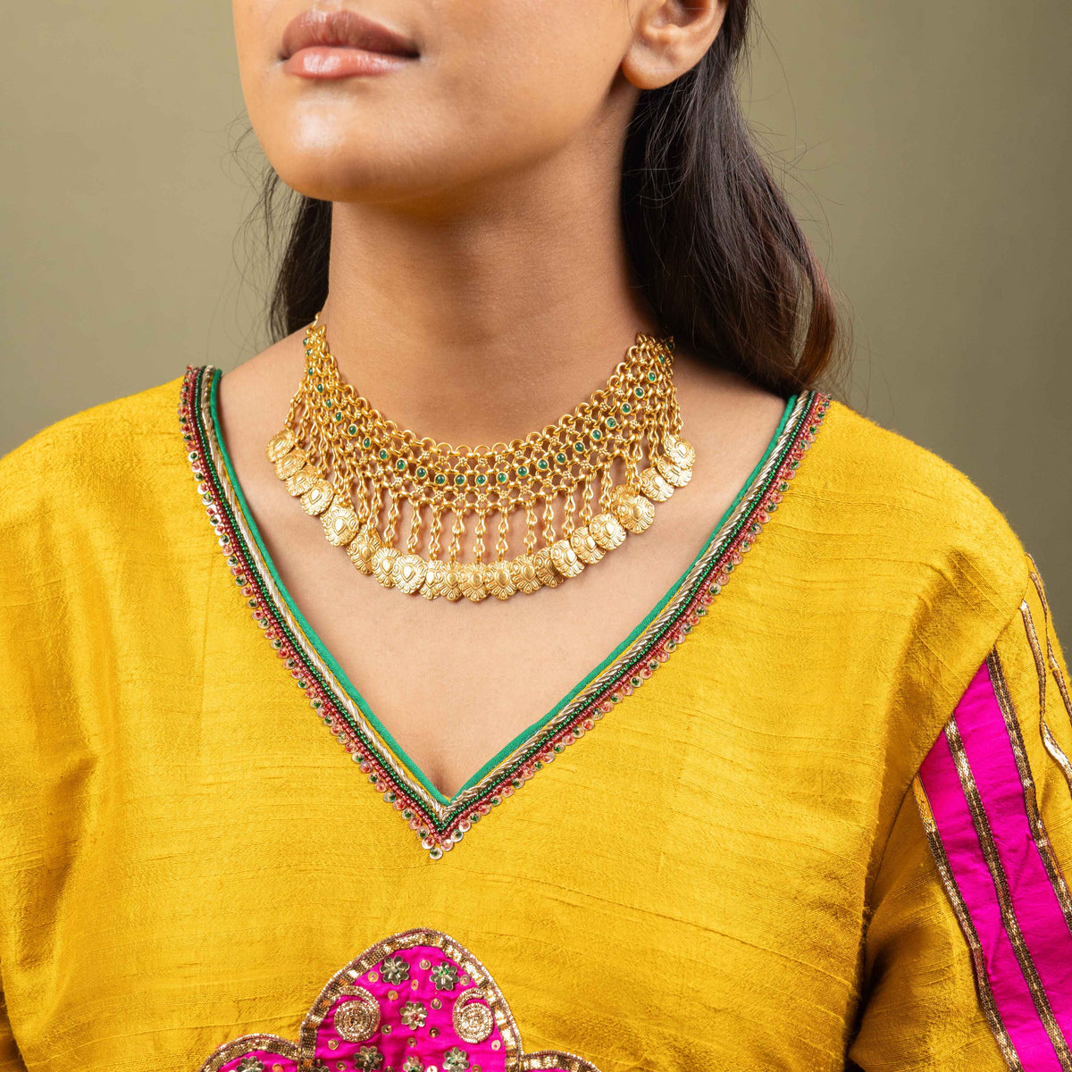 Tattva Intricate Jadau Jali Tribal Motif Drop Necklace