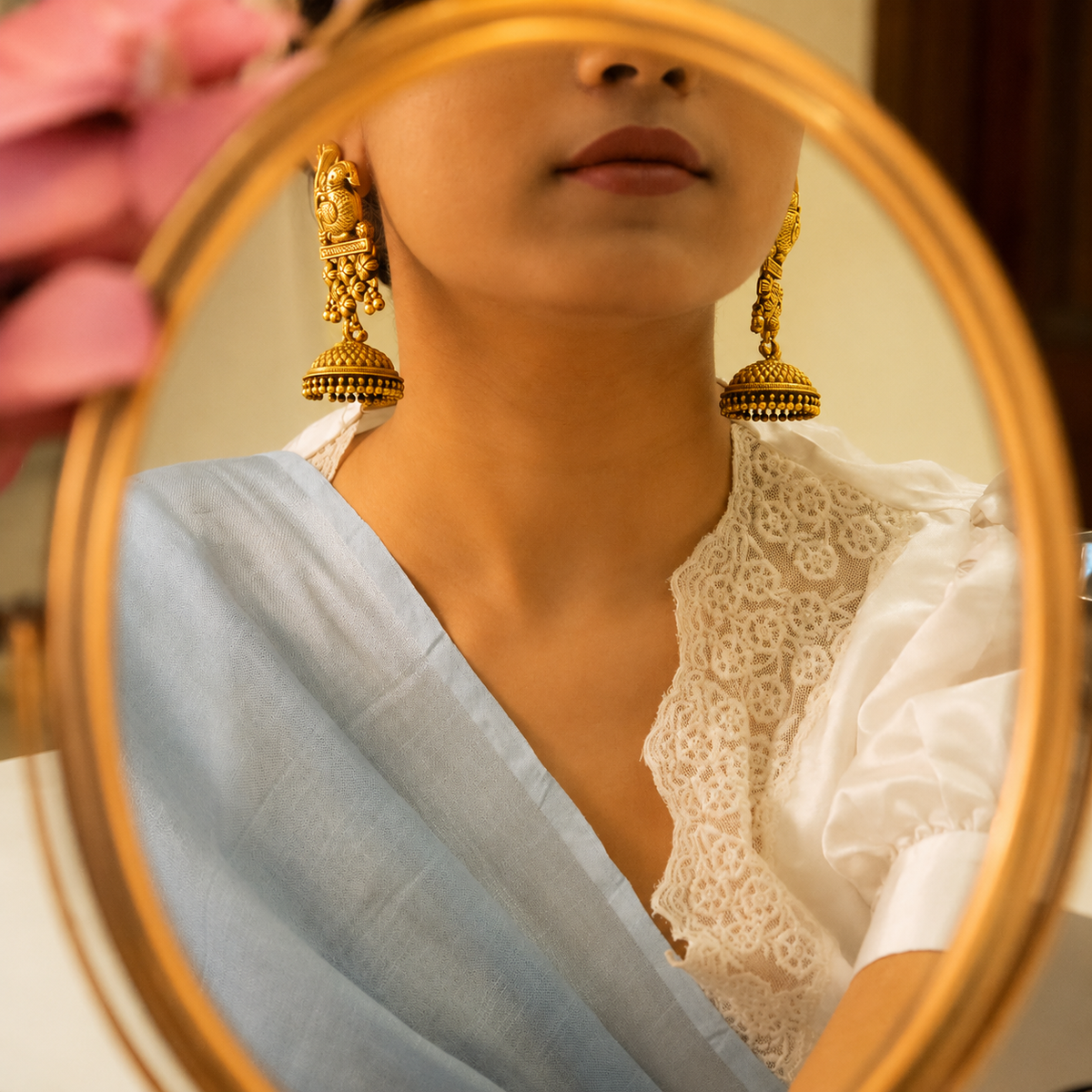 Tattva Peacock Jali Textured Grand  Jhumka