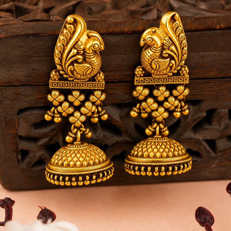 Tattva Peacock Jali Textured Grand  Jhumka
