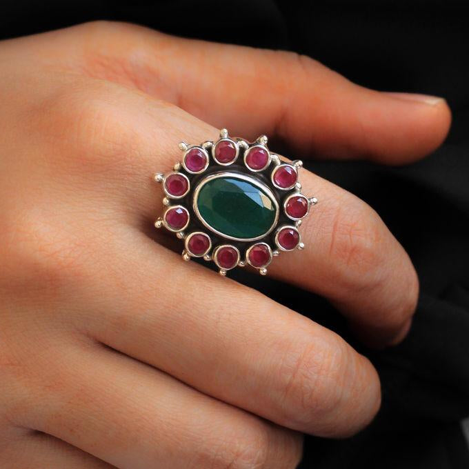Ruby Emerald Oval Ring