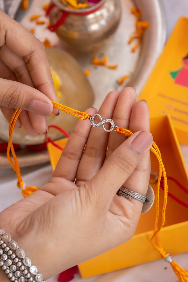 925 pure silver infinity knot rakhi, alternate view