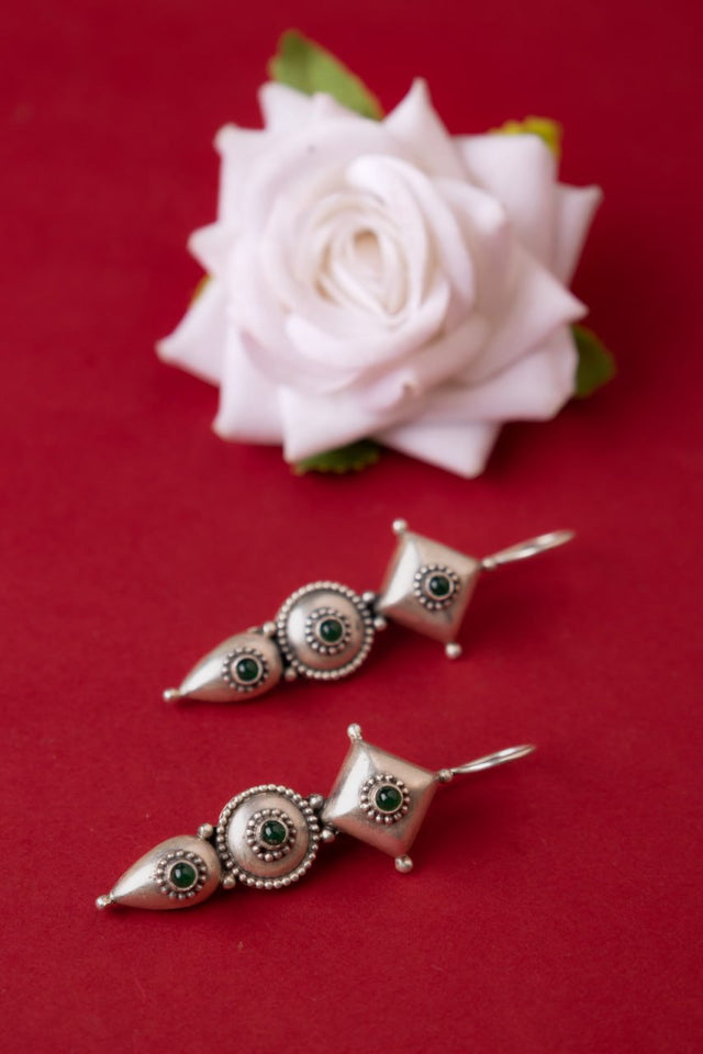 Adya Tri Motif Versatile Green Stone Earring