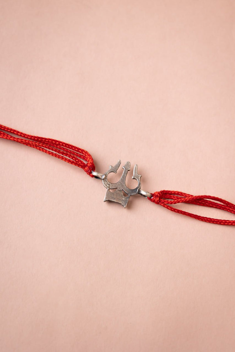 925 pure silver intricate Shiva trishul rakhi, additional view
