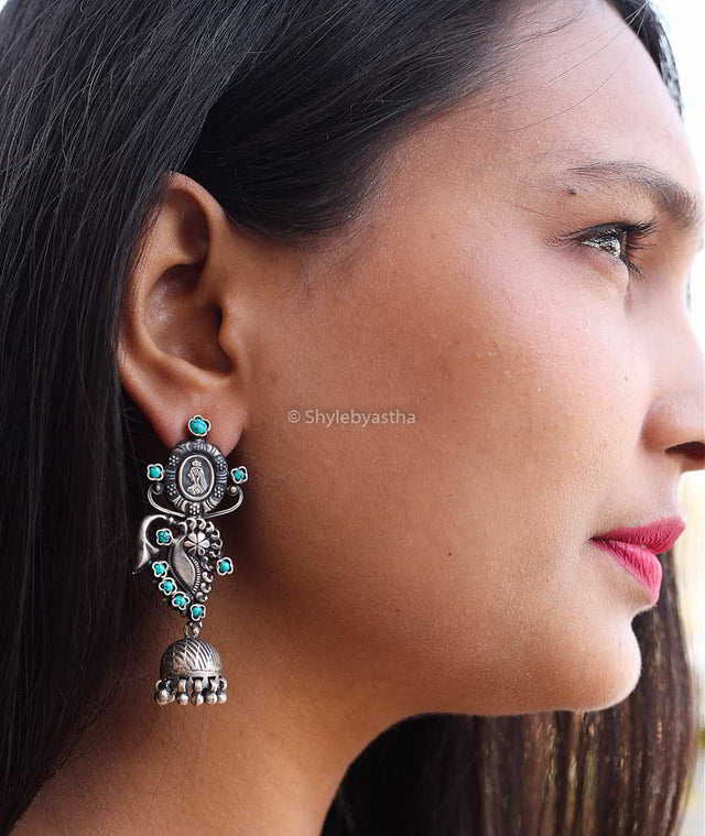 Essence Elizabeth Turquoise Stone Studded Jhumki