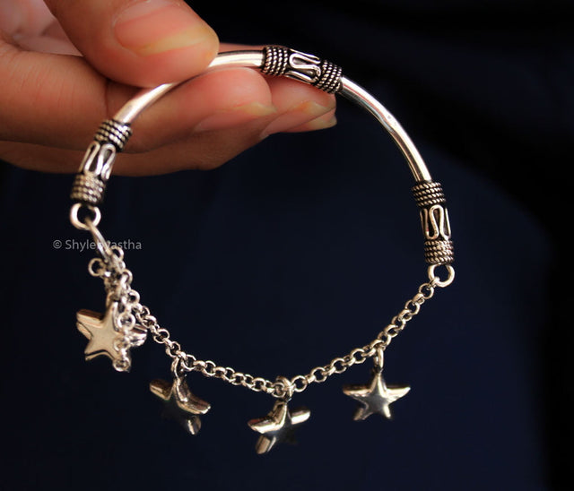 Star Half Bangle and Chain Charm Bracelet
