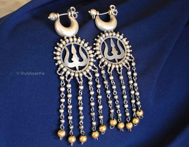 Shiva Trishul Dual Tone Danglers