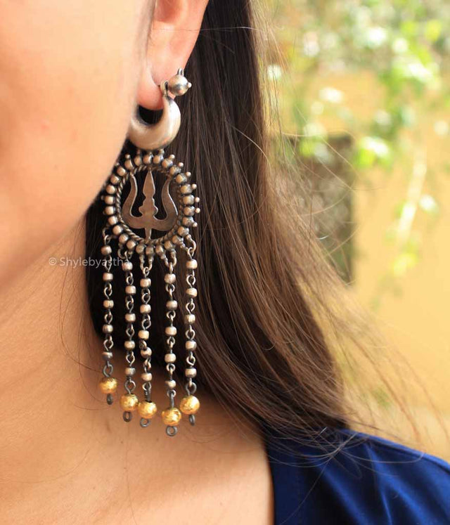 Shiva Trishul Dual Tone Danglers