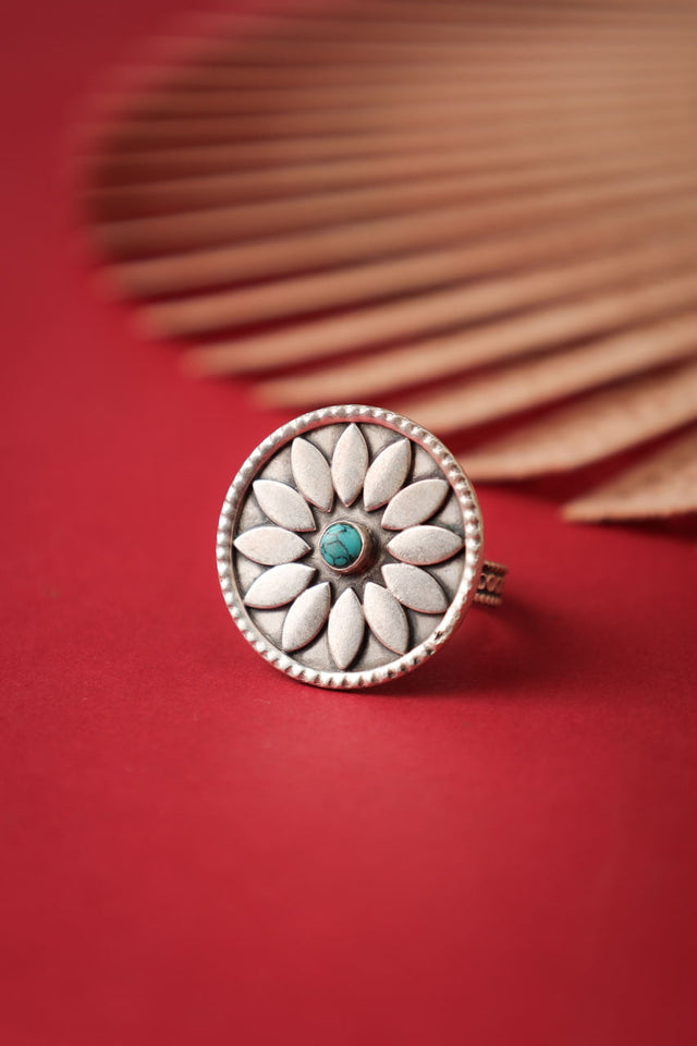 Mizoya Intricate Flower Turquoise Ring