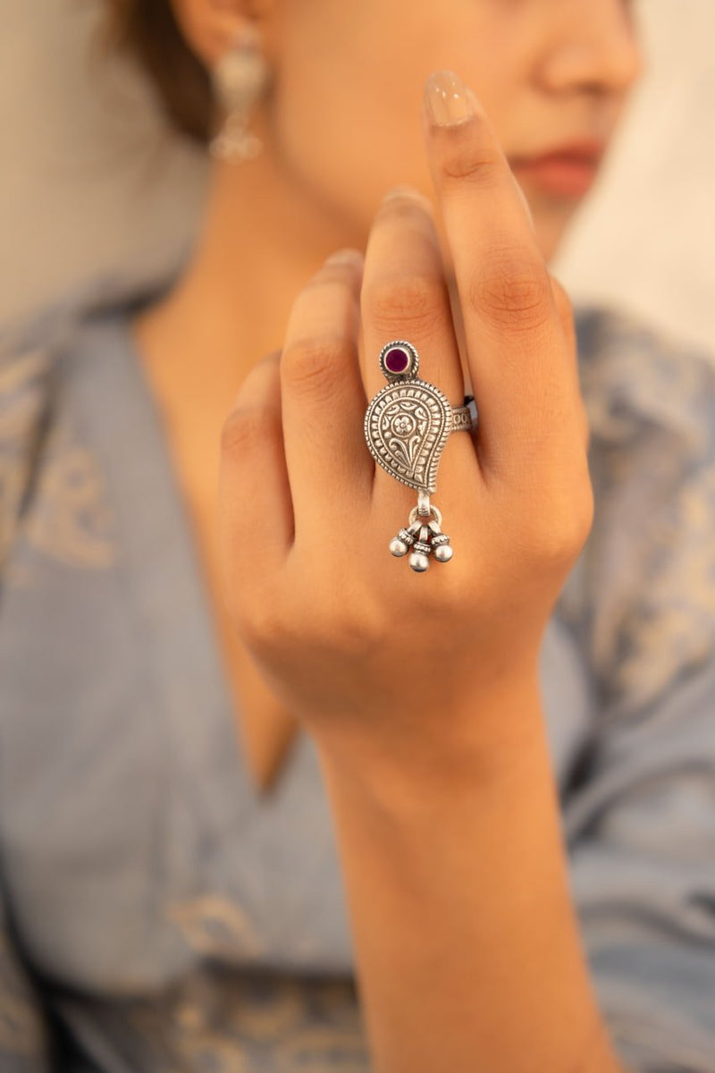 Mizoya Intricate Ghughri Drop Carry Motif Choker Earring Ring Set