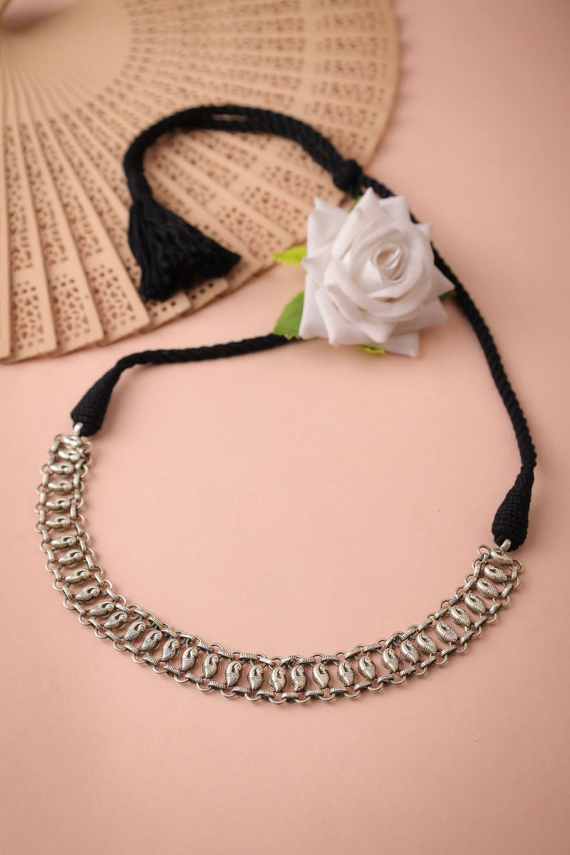 925 pure silver intricate peacock choker, detail view