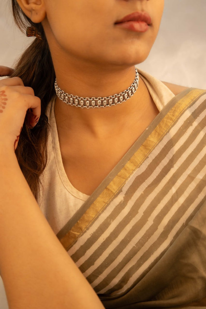 925 pure silver intricate peacock choker, alternate view