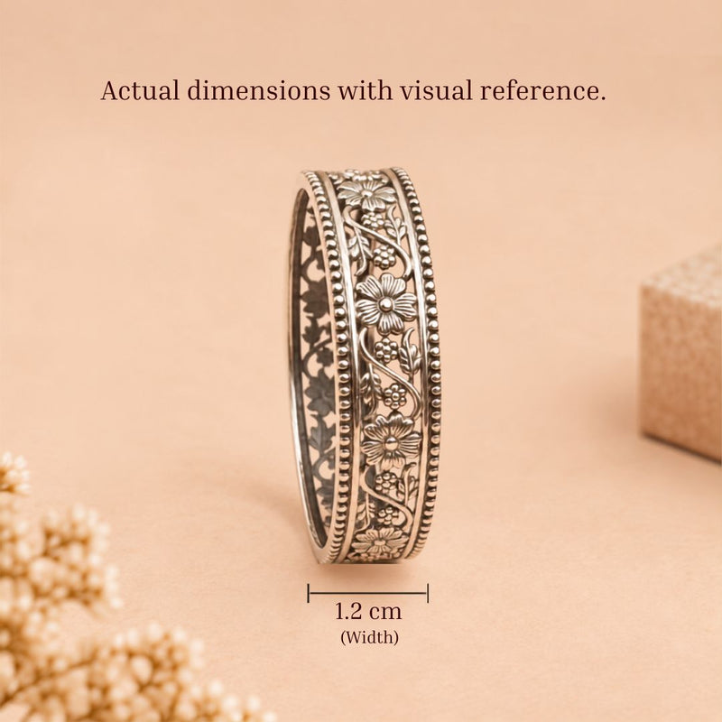 92.5 sterling silver Moh Intricate Flower Leaf Bangle, view 6