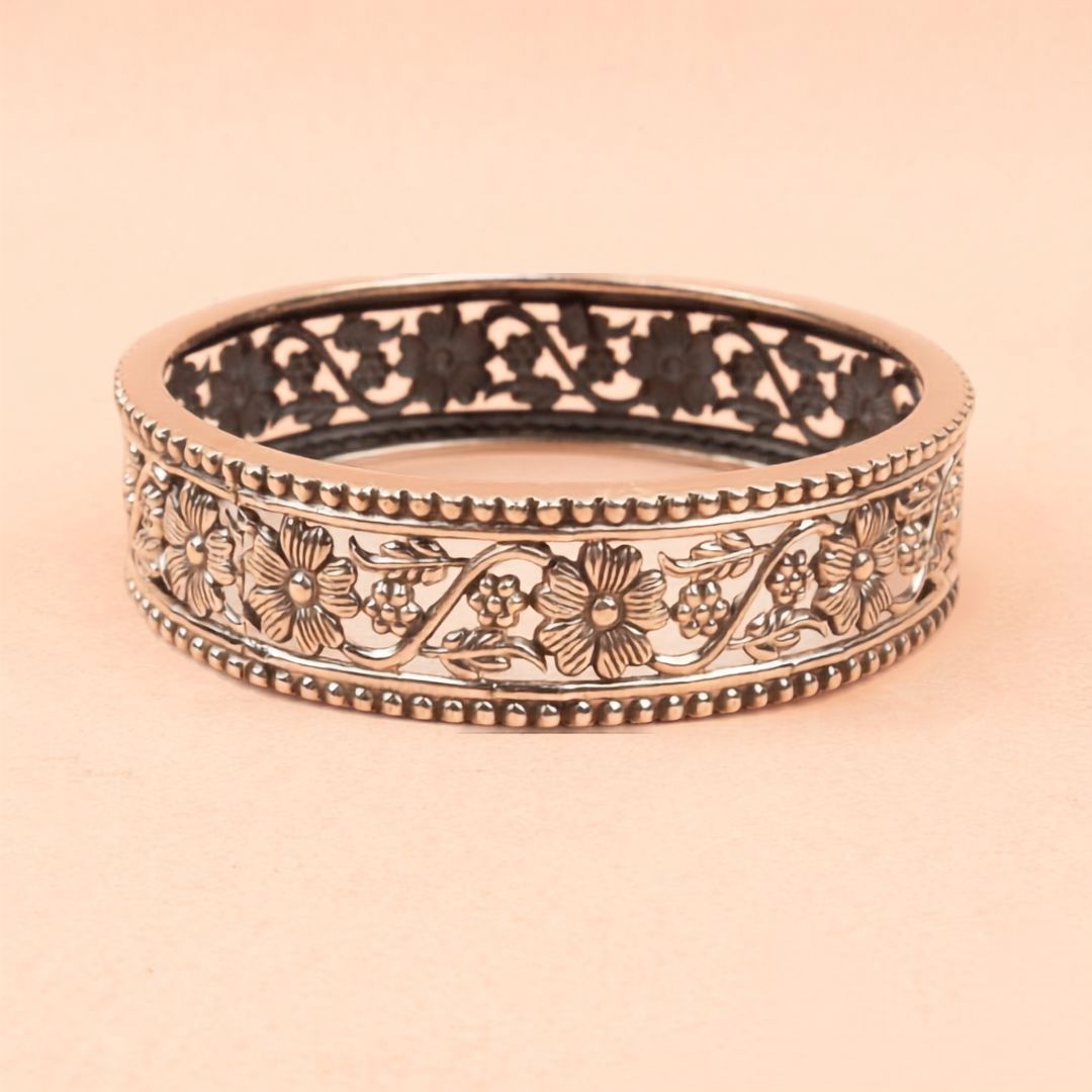 92.5 sterling silver Moh Intricate Flower Leaf Bangle