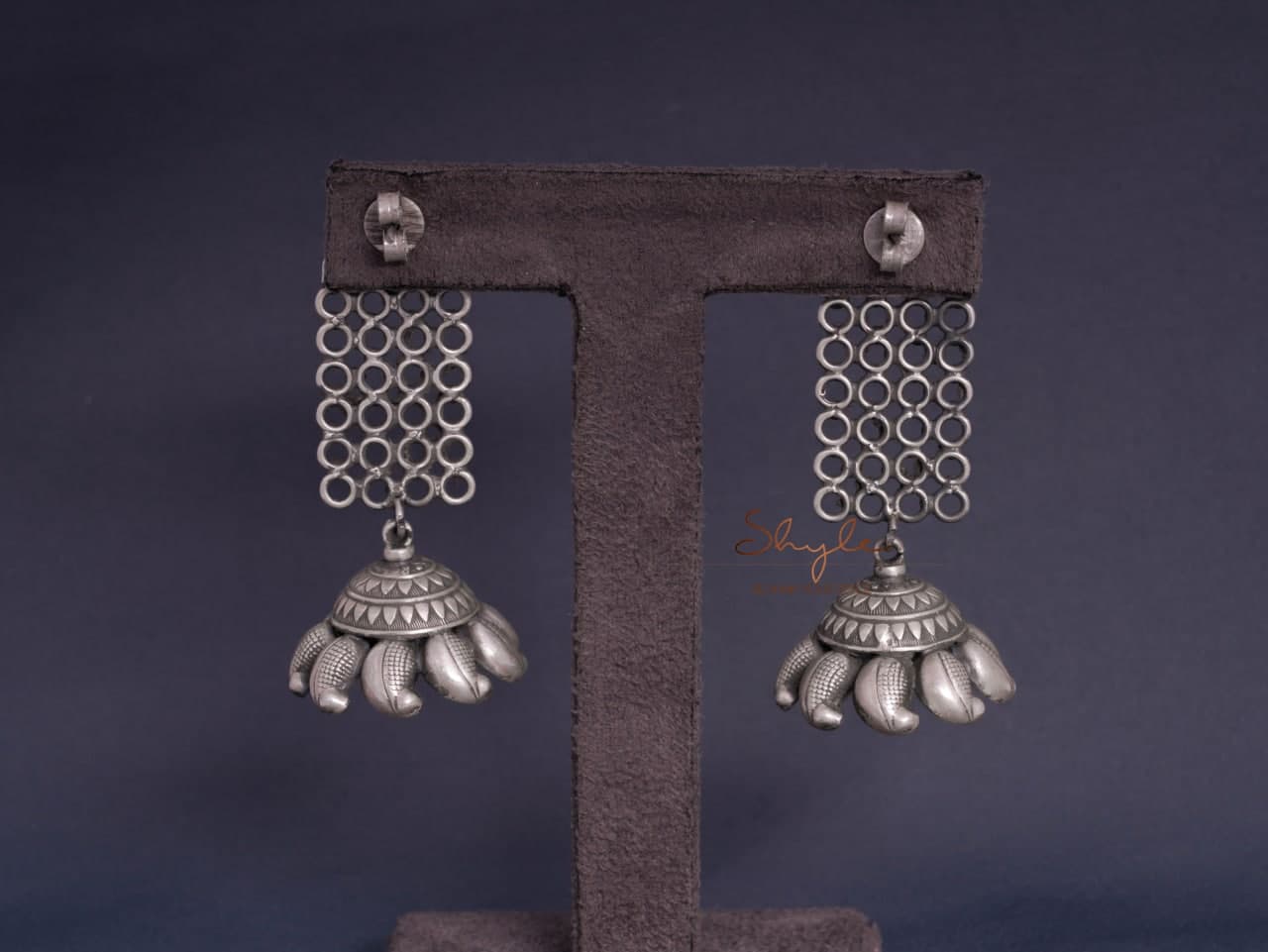 Mizoya Intricate Jali Vintage Umbrella Drop Earrings back