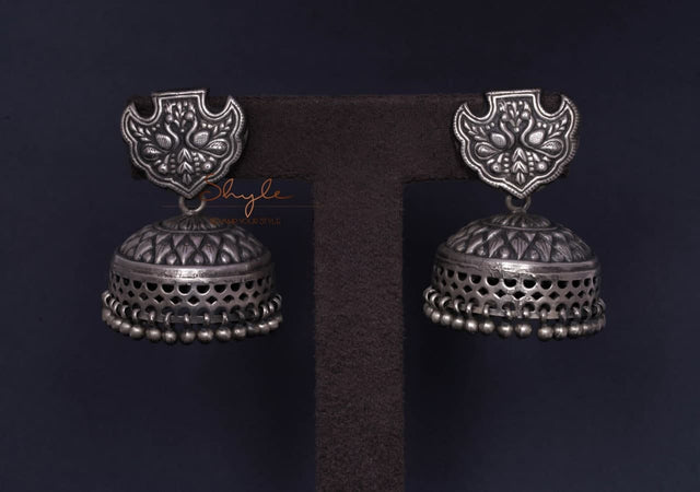 Anvaya Intricate Peacock Motif Textured Jhumka
