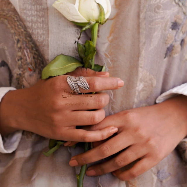 Qurbat Intricate Dual Leaf Ring