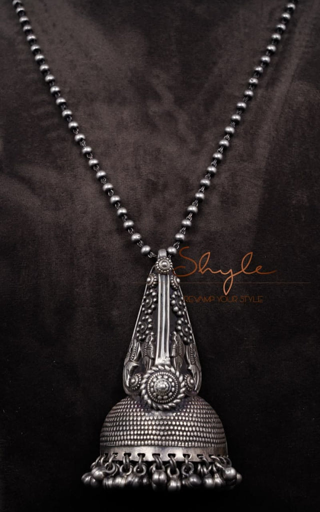 Mizoya Intricate Motif Embossed Jhumka Ball Chain Necklace