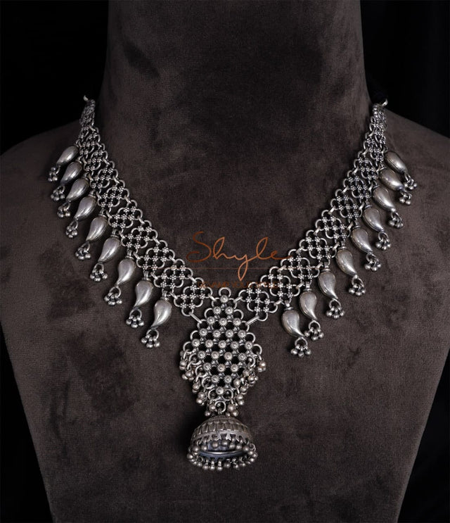 Tattva Intricate Jali Jhumka Drop Statement Necklace