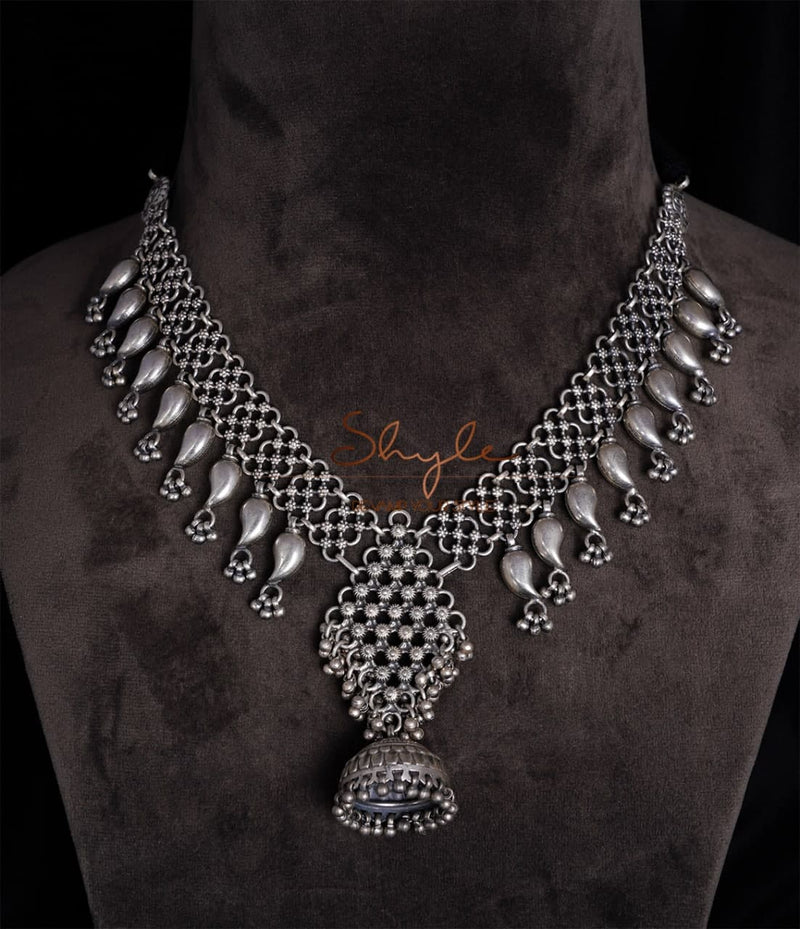 Tattva Intricate Jali Jhumka Drop Statement Necklace