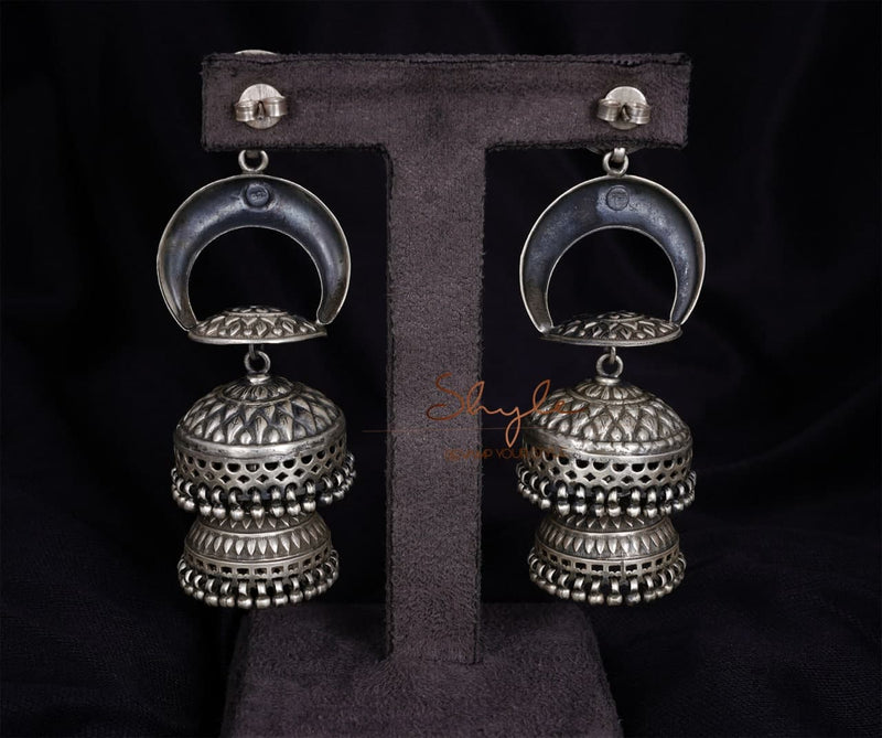 Tattva Peacock Motif Embossed Layered Statement Jhumka back