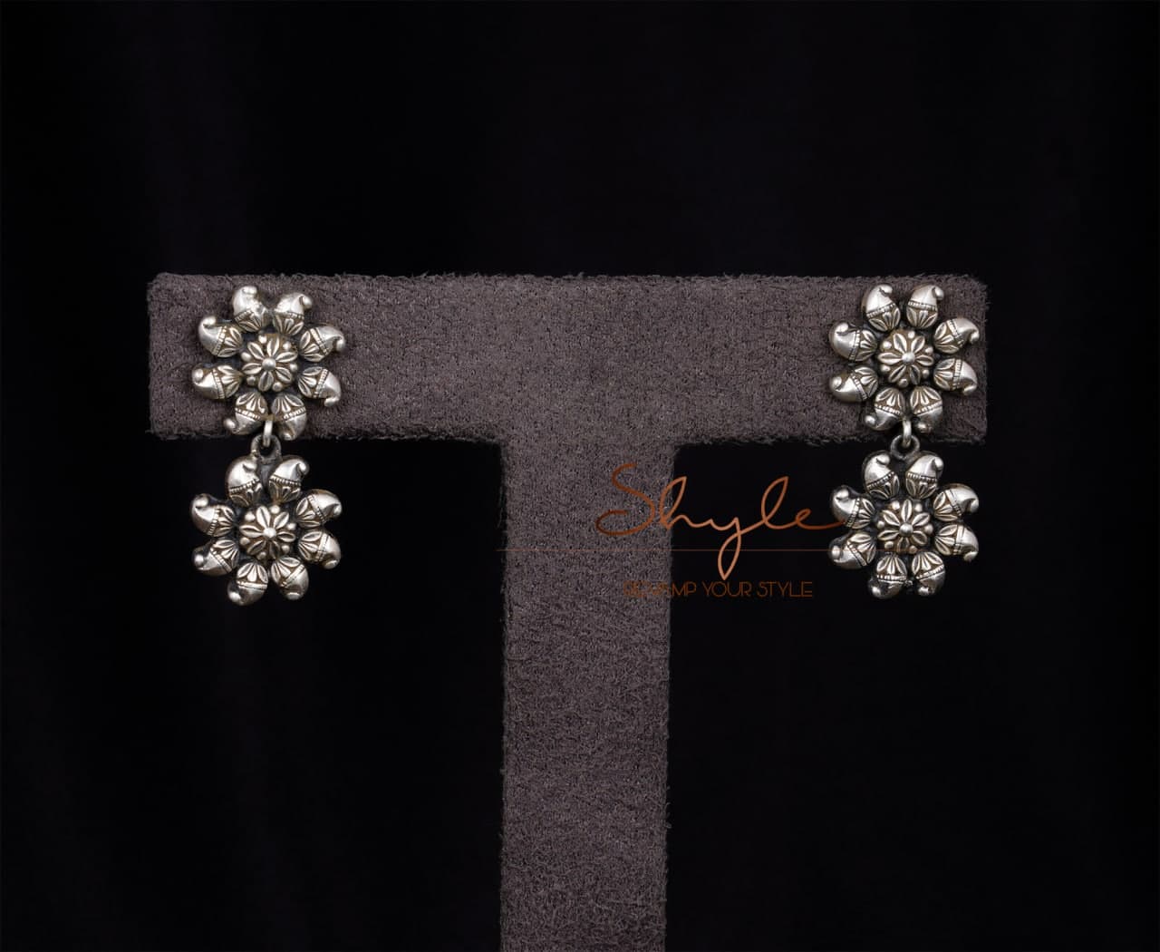 Adya Intricate Flower Sequence Earrings front