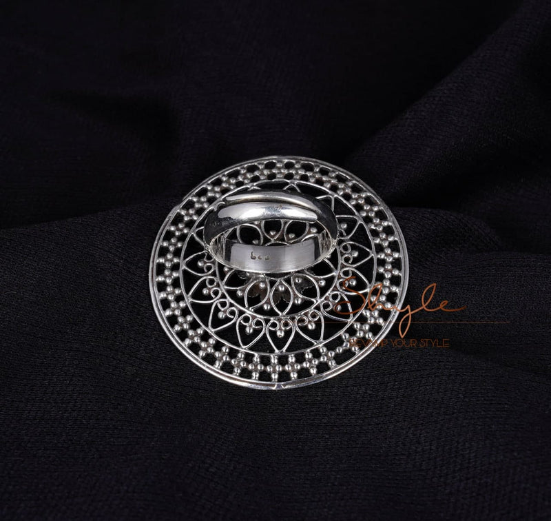 Anvaya Intricate Flower Motif Carved Ring