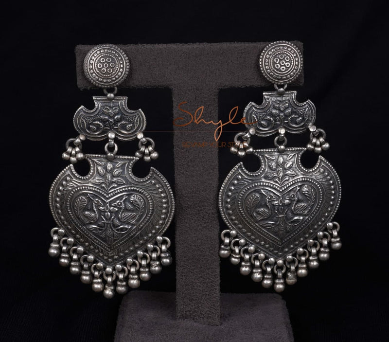 Anvaya Embossed Peacock Art Earrings front