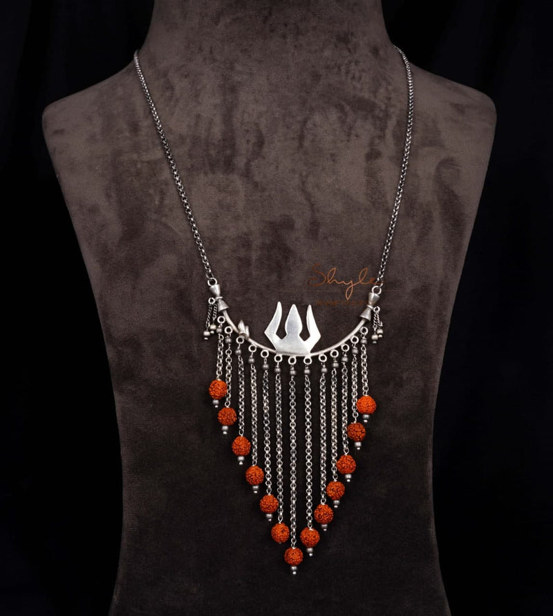 Shiva Trishul Rudraksh Dangling Statement Necklace
