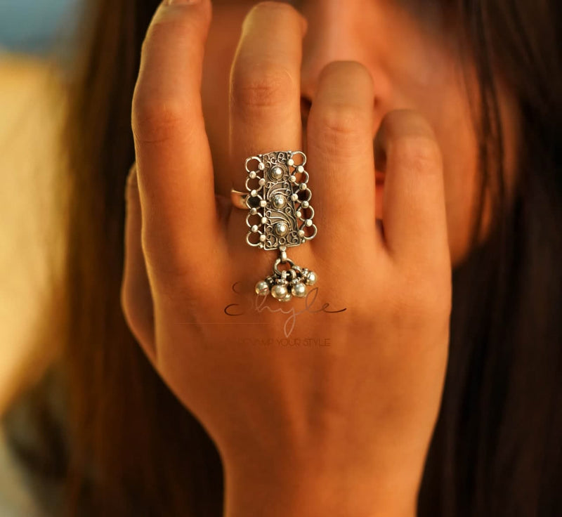 Mizoya Intricate Ghughri Drop Ring