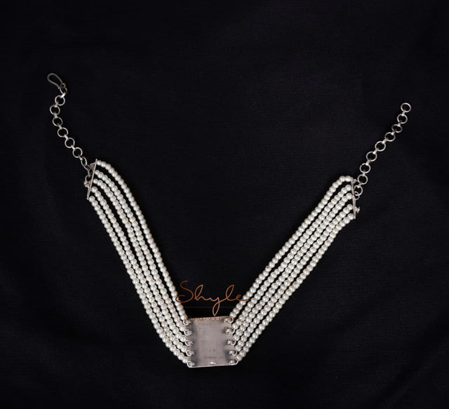 Essence Square Motif Kundan Pearl Statement Choker