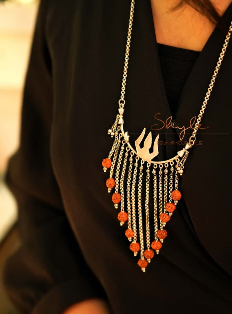 Shiva Trishul Rudraksh Dangling Statement Necklace
