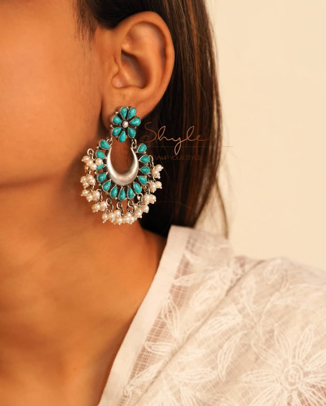 Tattva Turquoise Pearl Timeless Chandbali