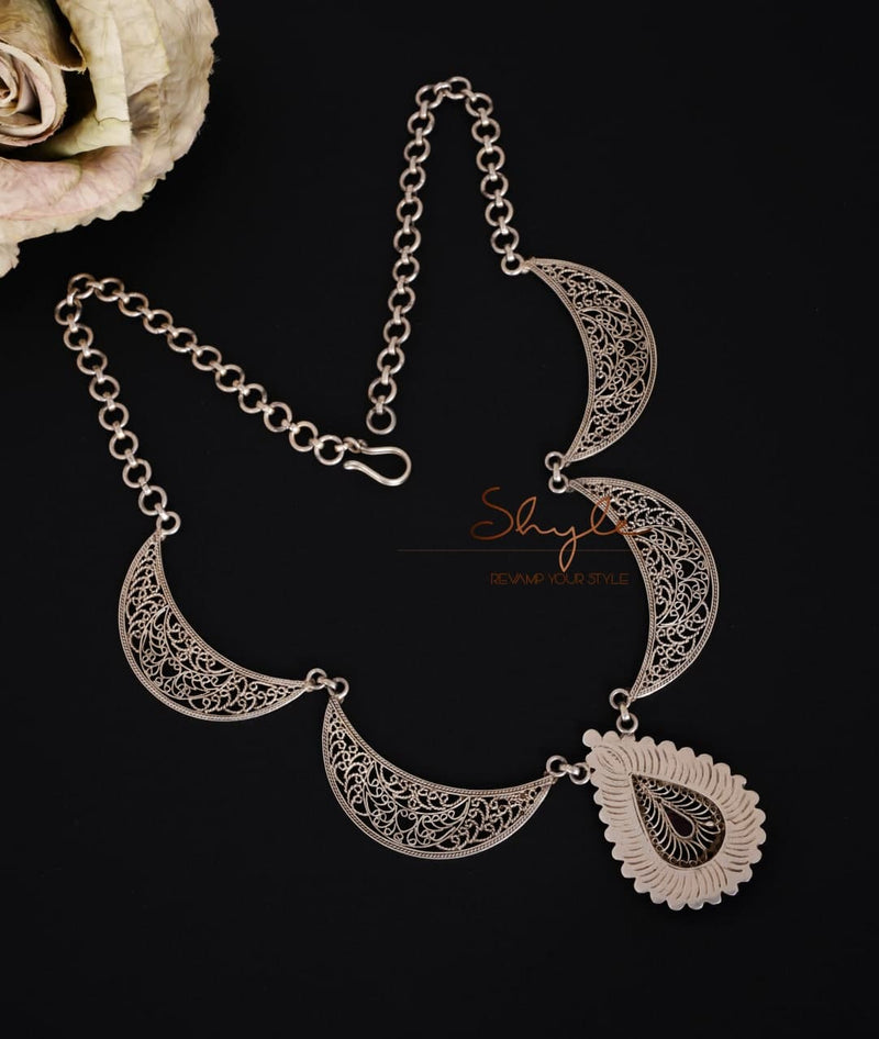 Mizoya Intricate Crescent Moon Drop Necklace Set